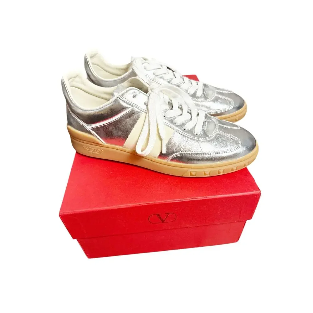 Valentino Garavani Upvillage Metallic Silver Low Top Sneakers 10.5